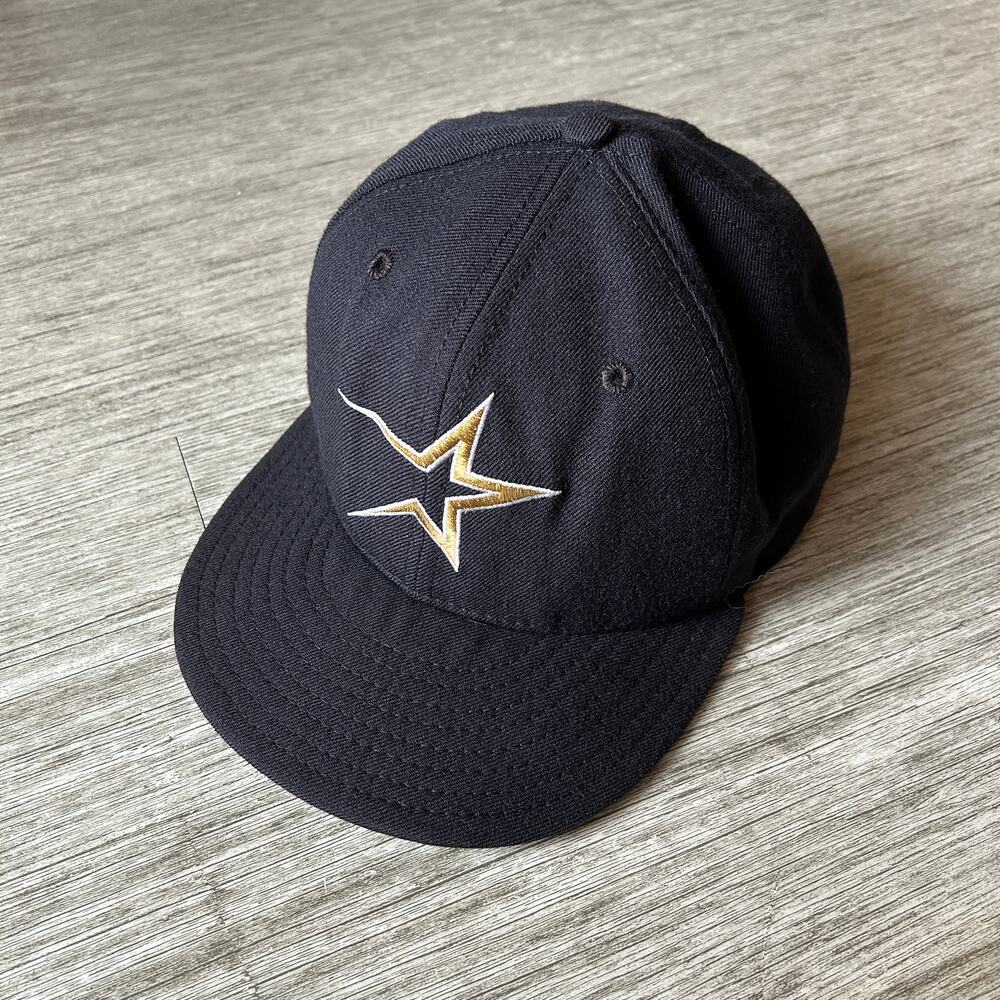 Vintage New Era 5950 Black/Gold Houston Astros Fitted Wool Baseball Cap Size 7.5